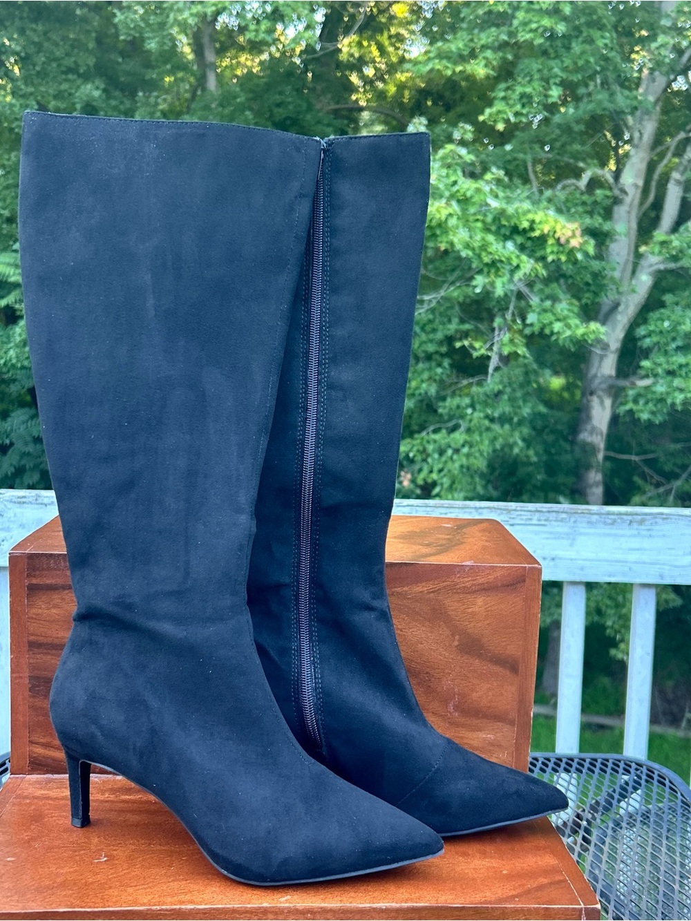 Alfani Linna pointed toes heel dress boots in black faux suede size 7M